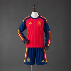 Spanien Heimtrikot Langarm 2026 (Oberteil + Shorts) - Kinder