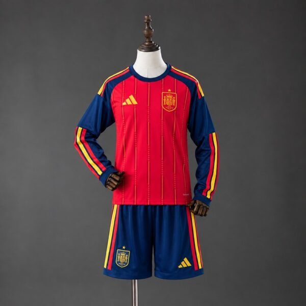 Spanien Heimtrikot Langarm 2026 (Oberteil + Shorts) - Kinder